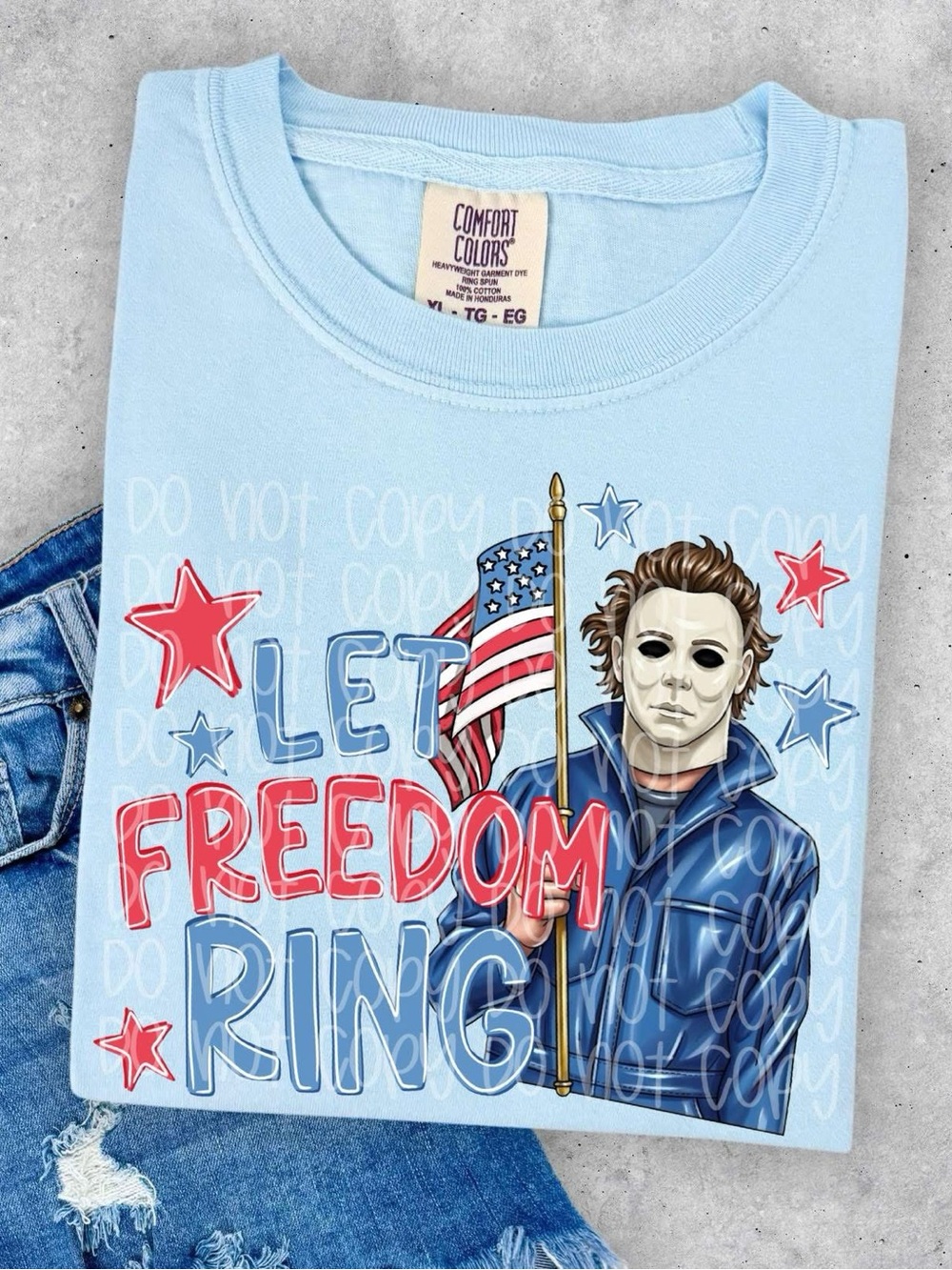 Comfort Colors Light Blue 'Let Freedom Ring' Graphic KIDS Tshirt